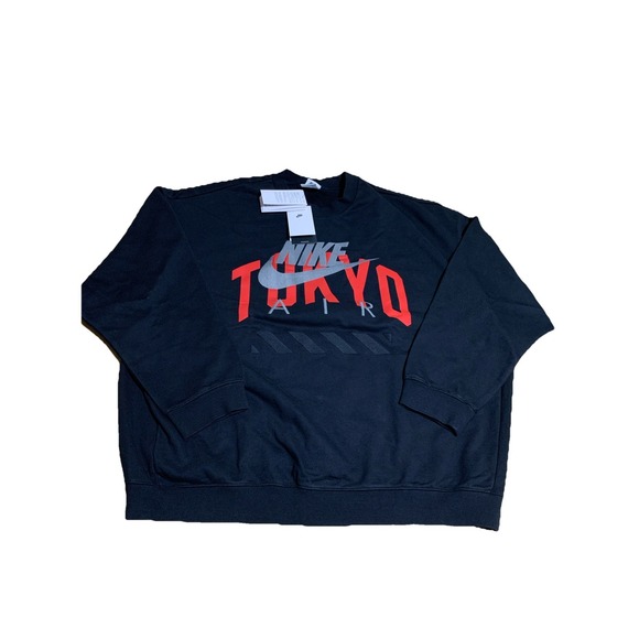 Nike Air Tokyo Black University Red White Fleece Crew Men's Sz XL (HQ1105 010) - Picture 1 of 11